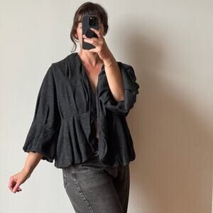 JARBO 100% Wool Ruffled Open Front Cardigan